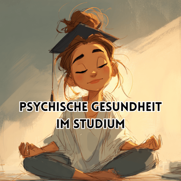 Psychische Gesundheit im Studium symbolisch dargestellt durch Illustration einer Studierenden in ruhiger Meditationshaltung