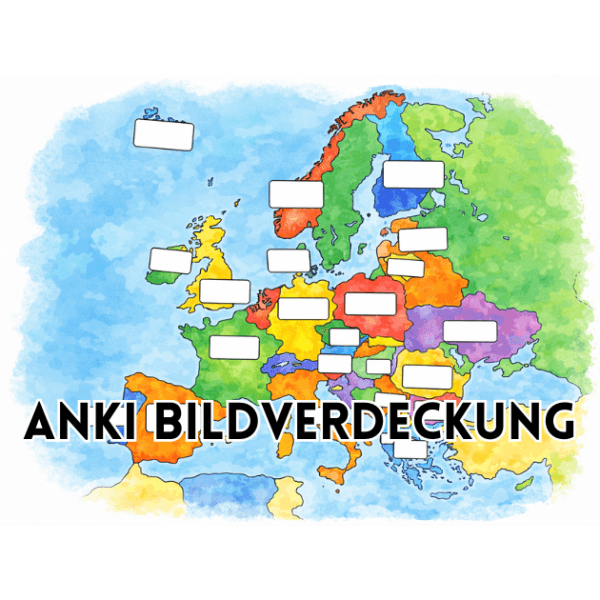 Anki Bildverdeckung – Illustration einer Europakarte mit verdeckten Beschriftungen als Beispiel für Lernen mit Bildverdeckung.