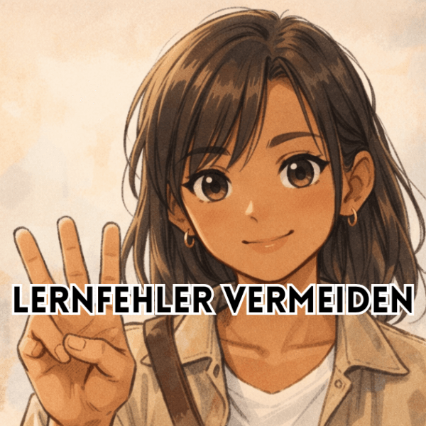 Lernfehler vermeiden – Illustration einer Person, die drei Finger hochhält, symbolisch für drei typische Fehler beim Lernen.